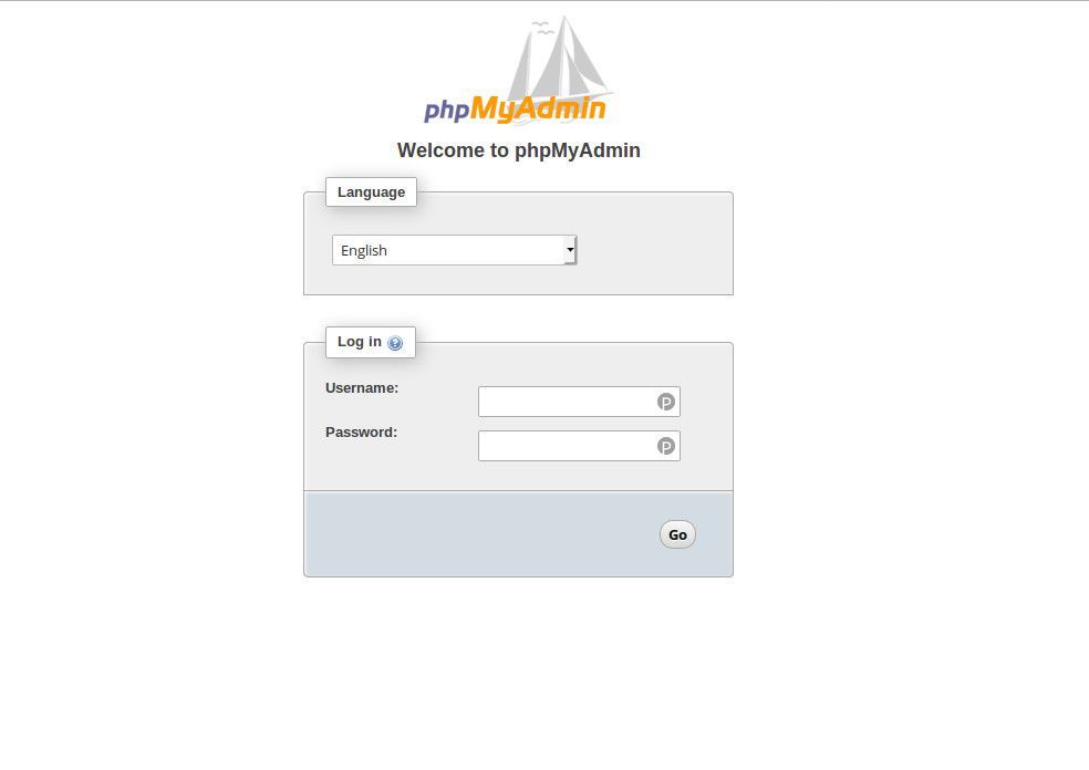 Снимок экрана входа в систему phpMyAdmin.