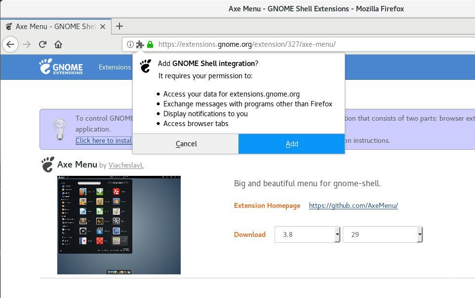 Снимок экрана с разрешением установки установщика расширения.