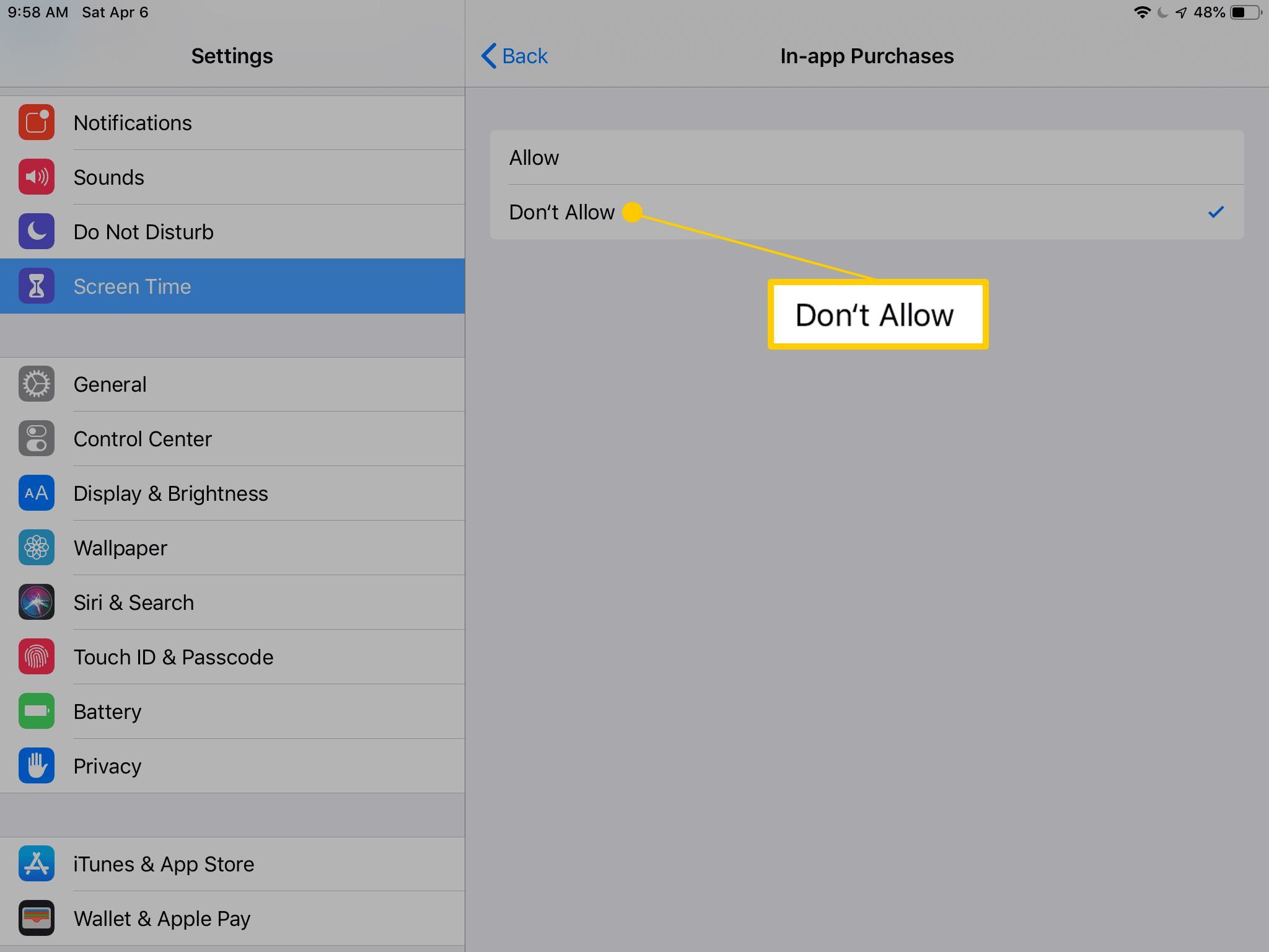 дон't Allow option for In-app Purchases in iOS