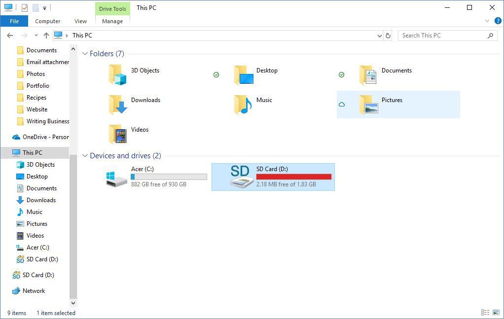 Снимок экрана, показывающий, как отформатировать SD-карту в Windows