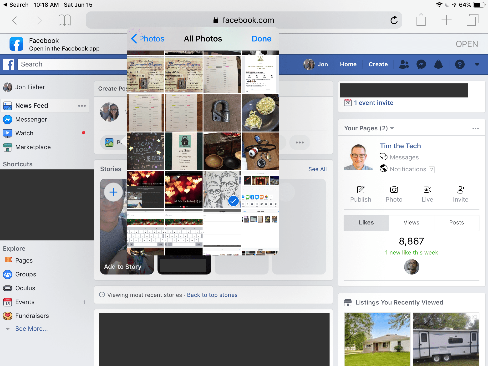 Экран Все фотографии на мобильном телефоне Facebook для iPad