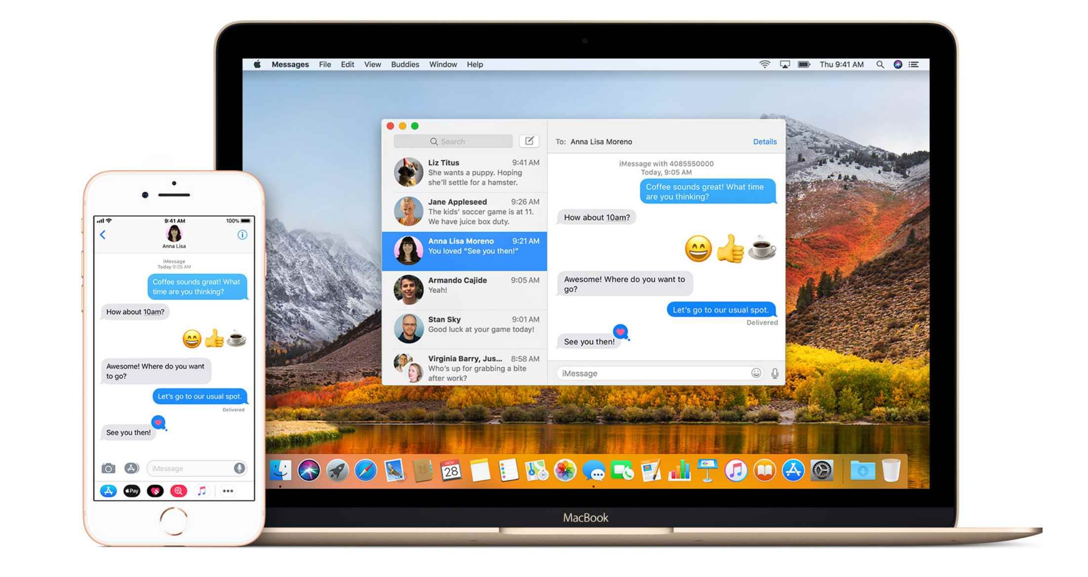 На экране iPhone и Mac отображаются сообщения Apple.