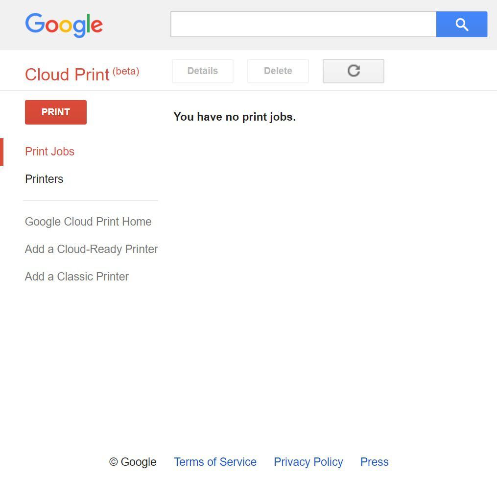 Веб-страница Google Cloud Print