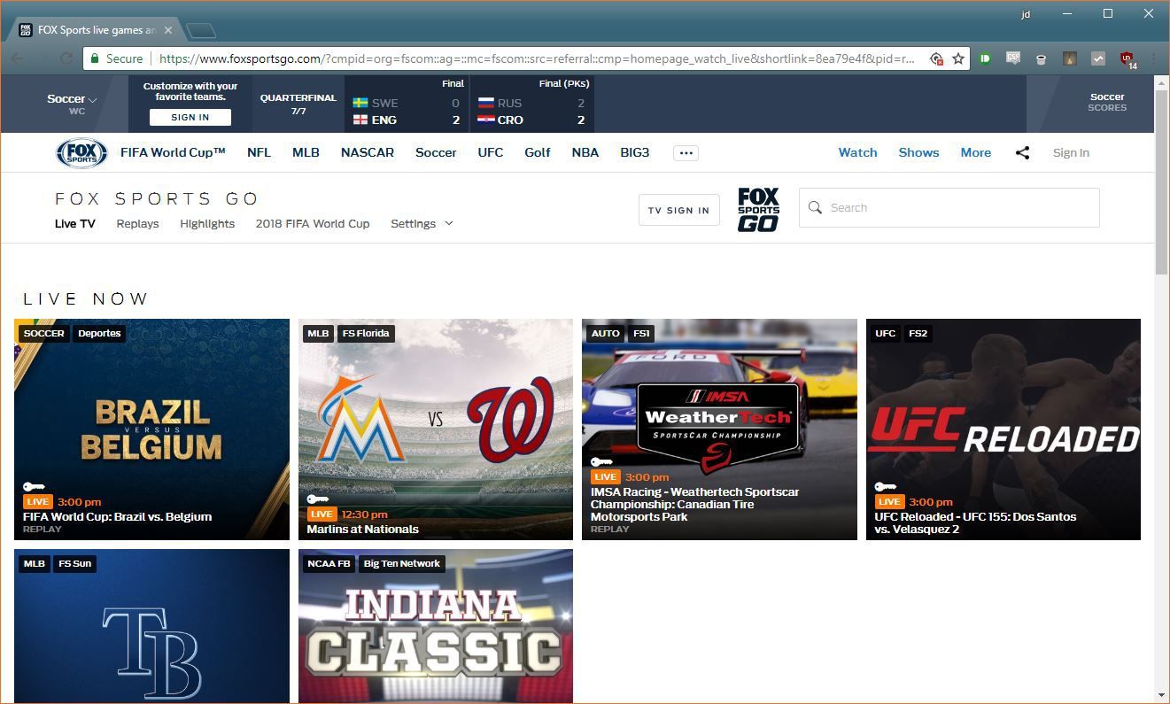 Скриншот Fox Sports Go.