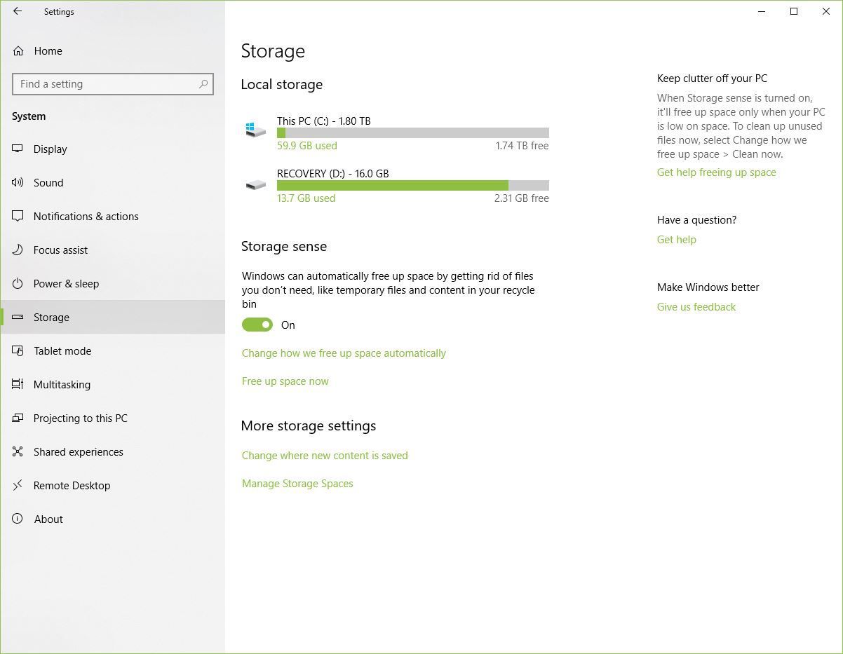 Windows 10 Storage
