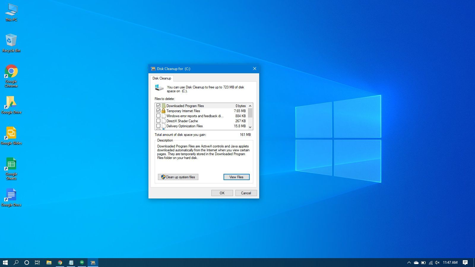 Выбор для просмотра файлов, которые будут удалены в Windows 10.