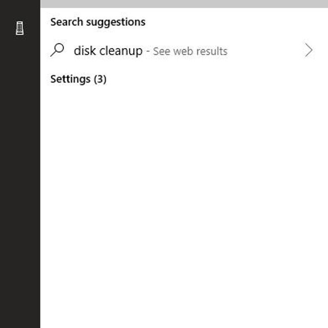Снимок экрана результатов поиска Windows 10 для данного термина'disk cleanup'.