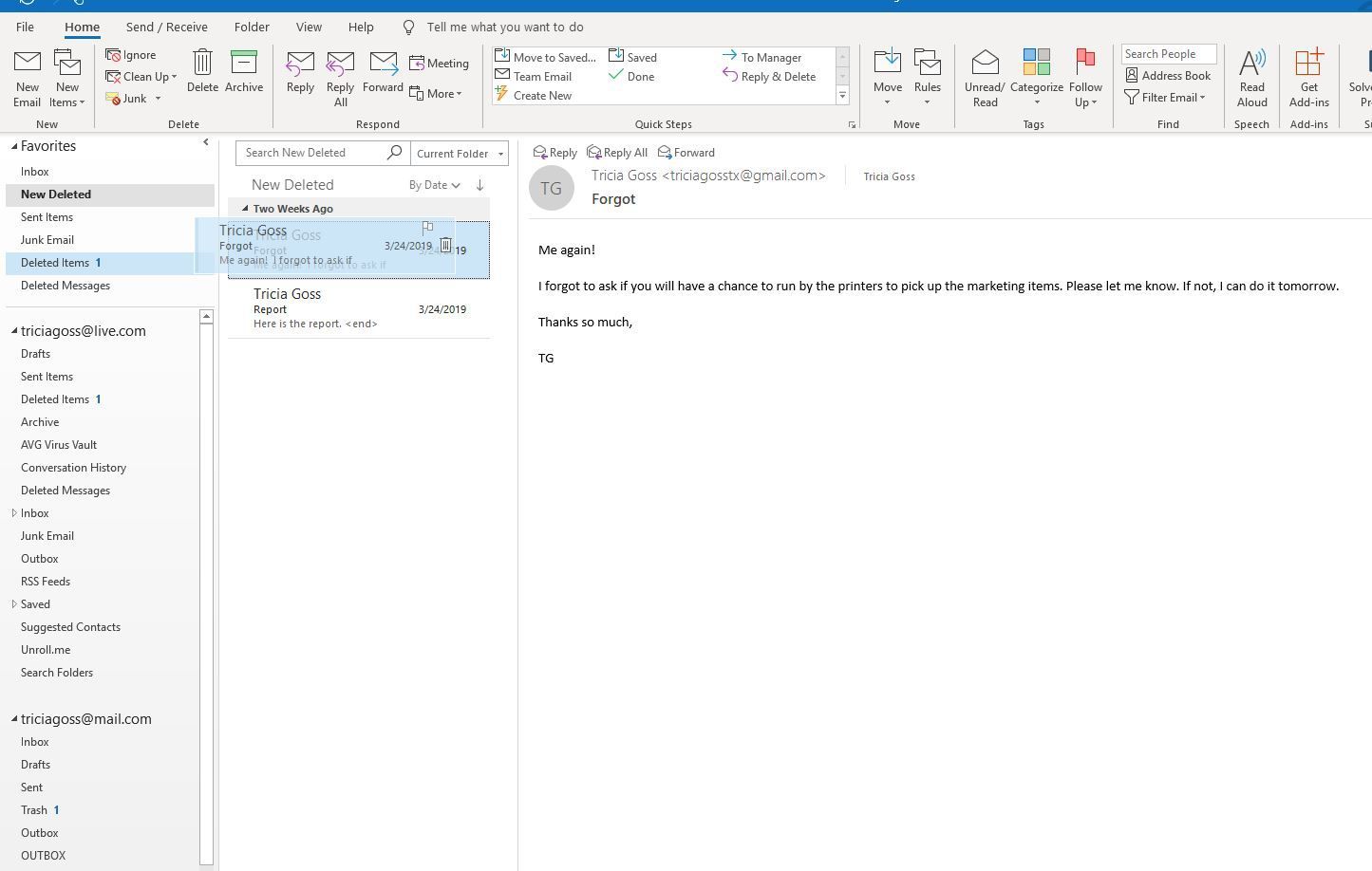 Снимок экрана перетаскивания электронной почты в папку