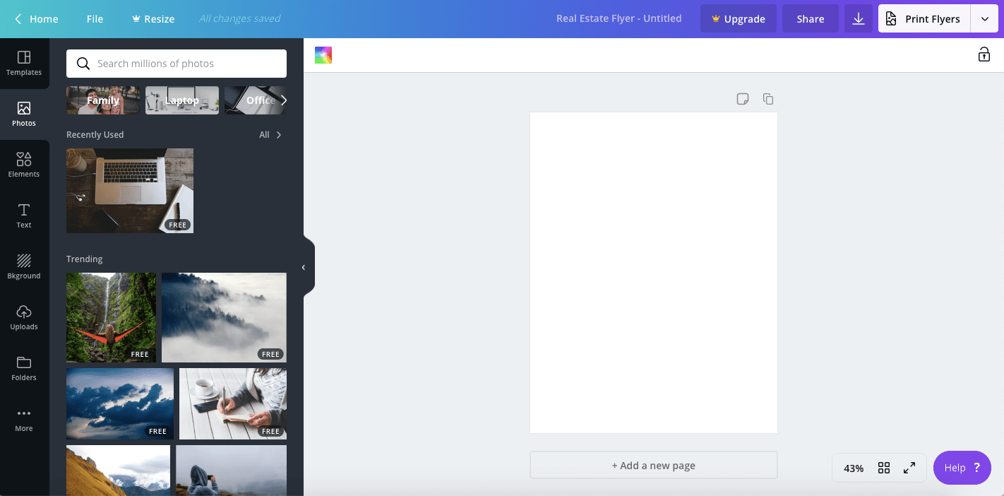 Canva's image library inside a new design project