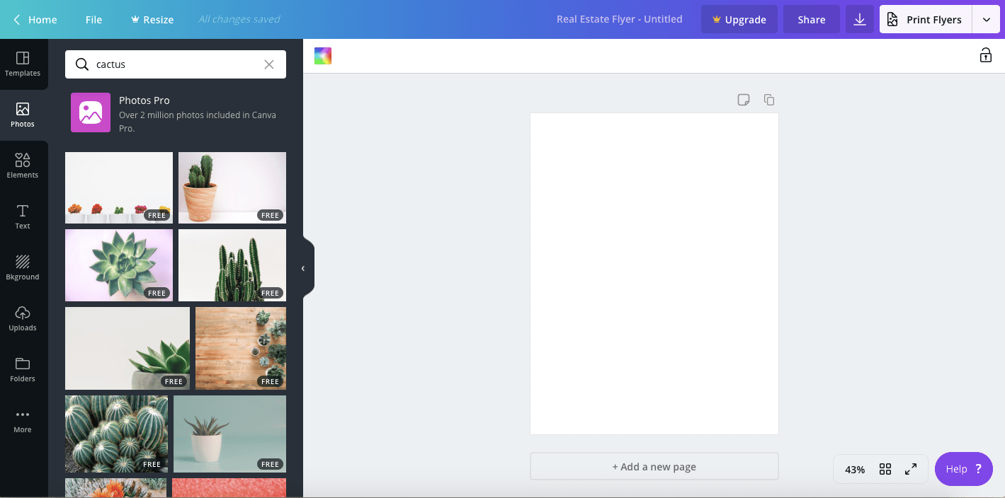 Canva's photo library inside of a new design