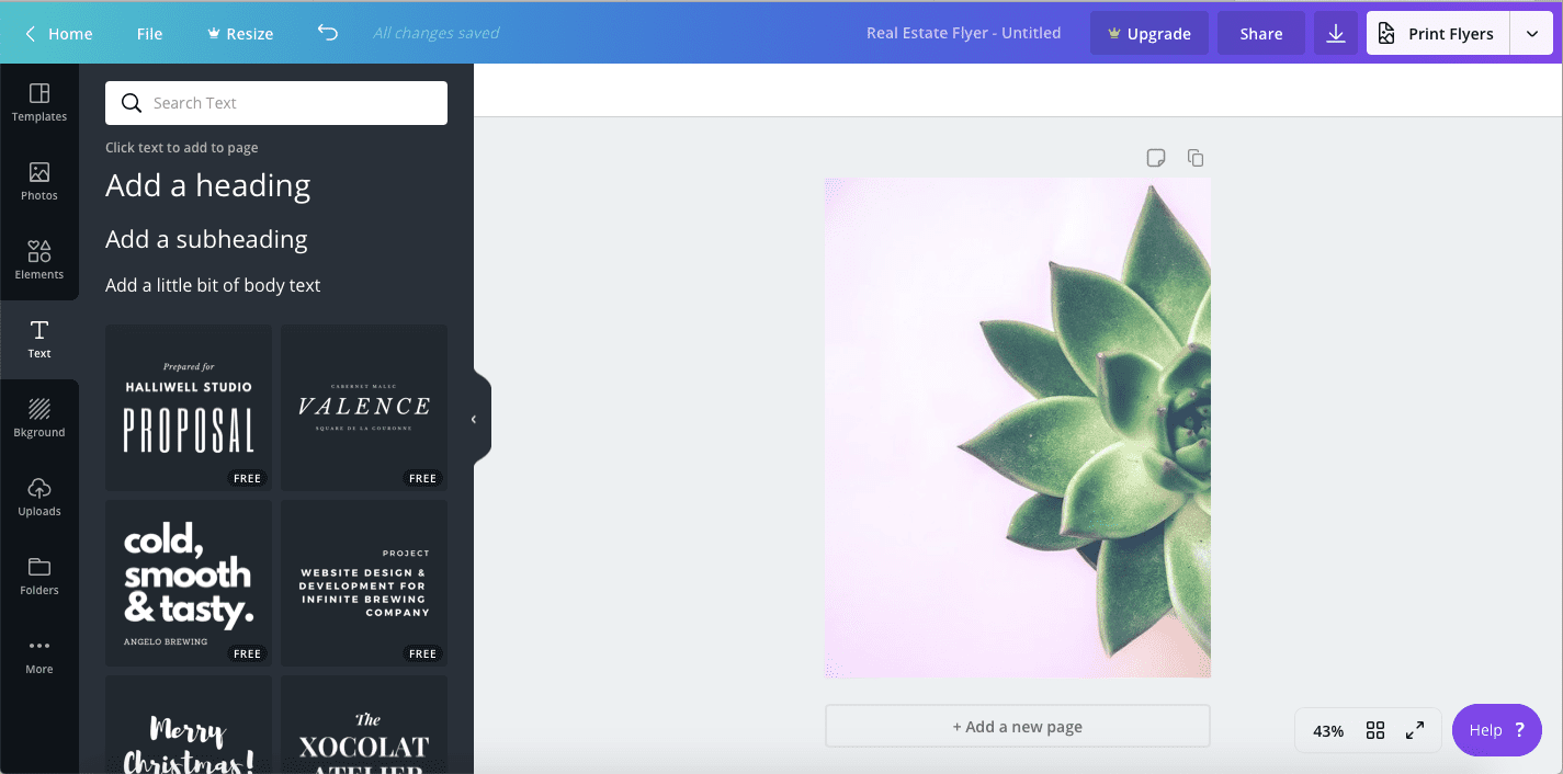 Canva's text tool on the design screen