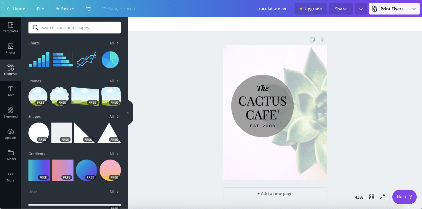 Canva's elements library on the design screen