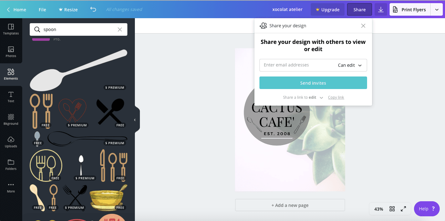 Canva's share tool on the design screen