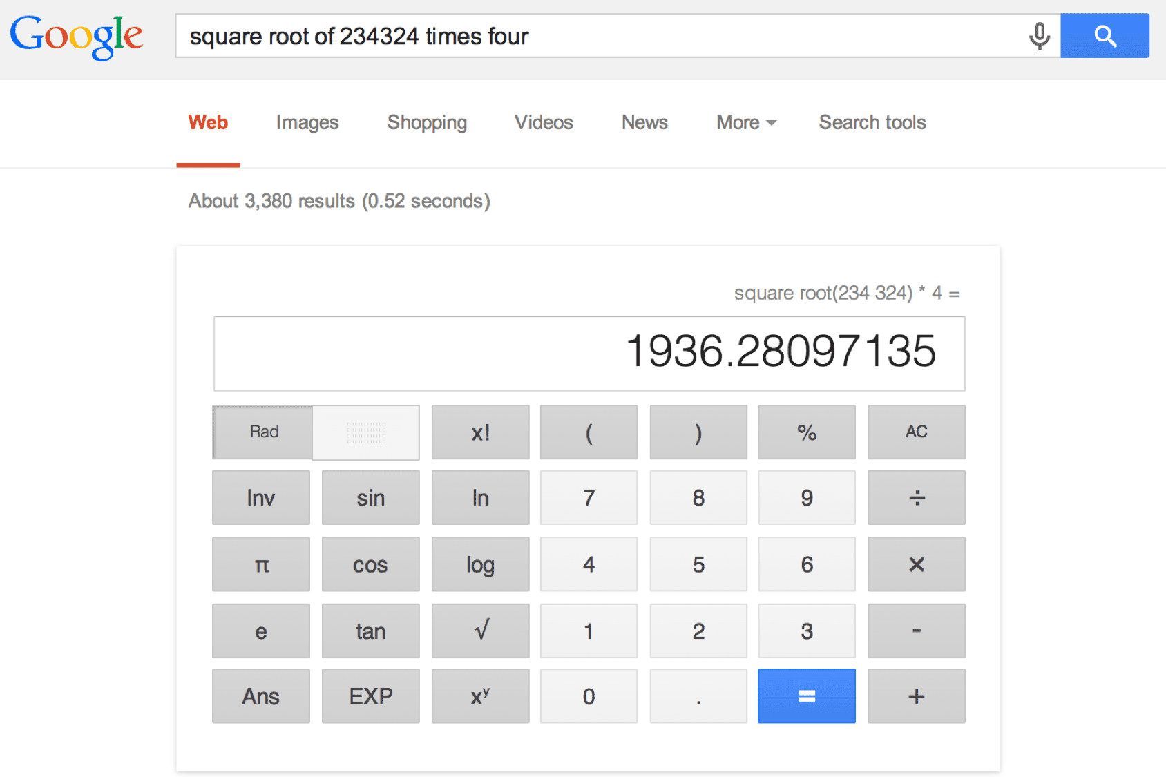 Использование Google's calculator