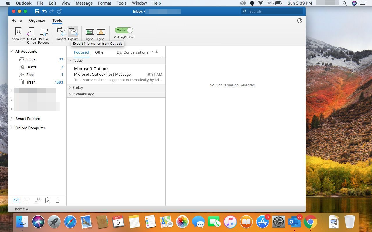 Инструменты в Outlook для Mac.