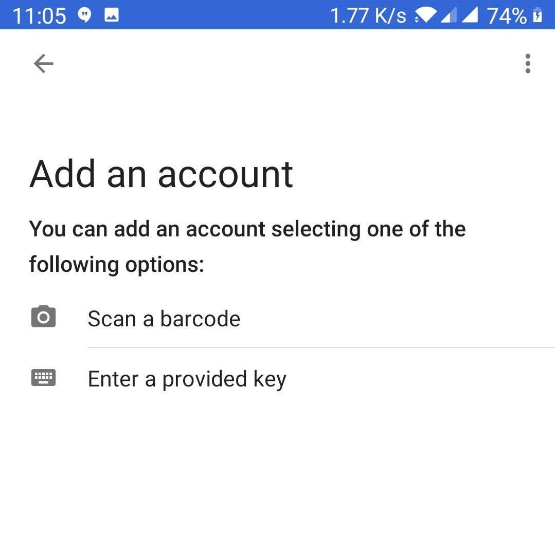 Добавление аккаунта в приложении Google Authenticator