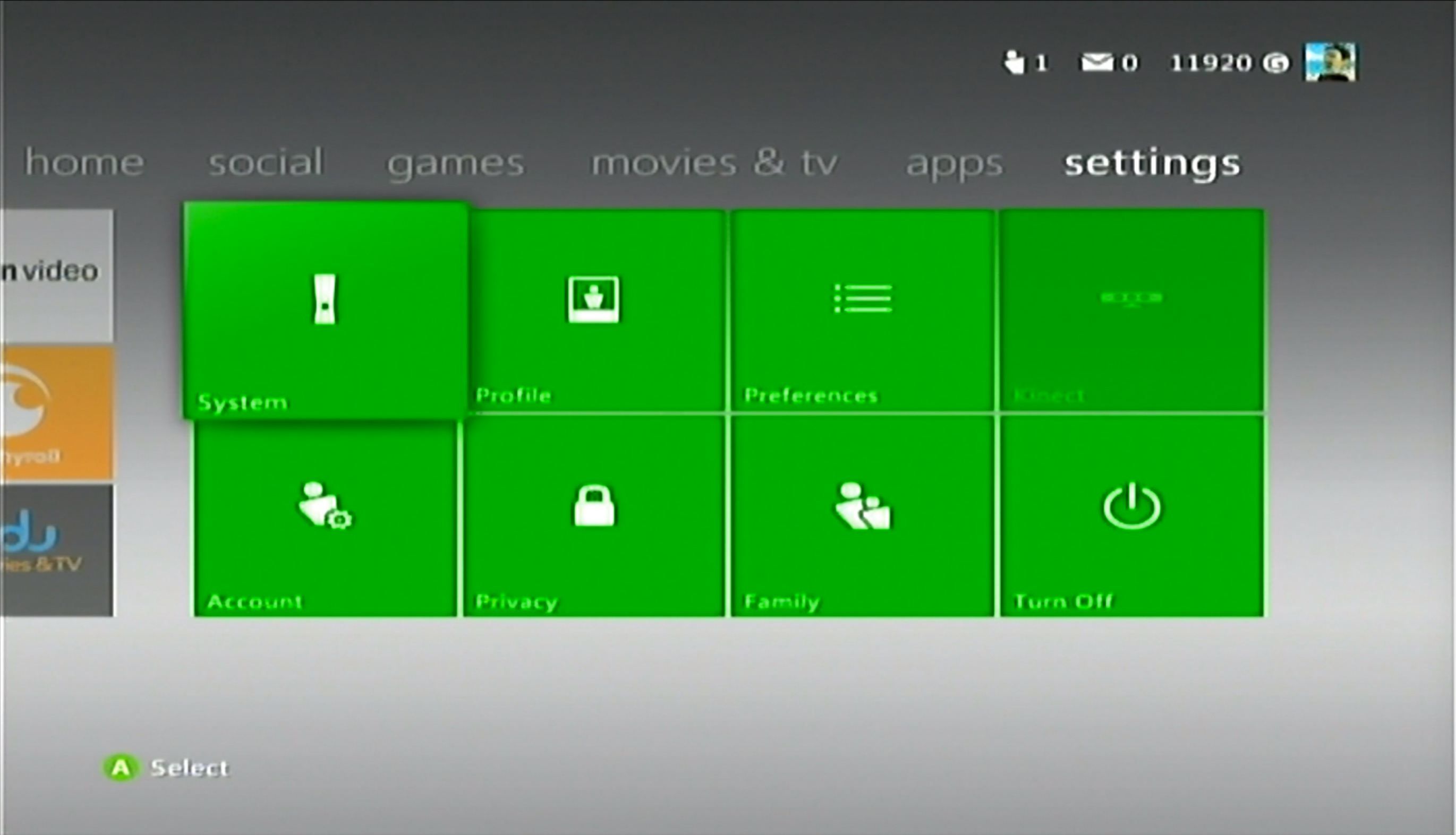 Системный значок в интерфейсе Xbox 360