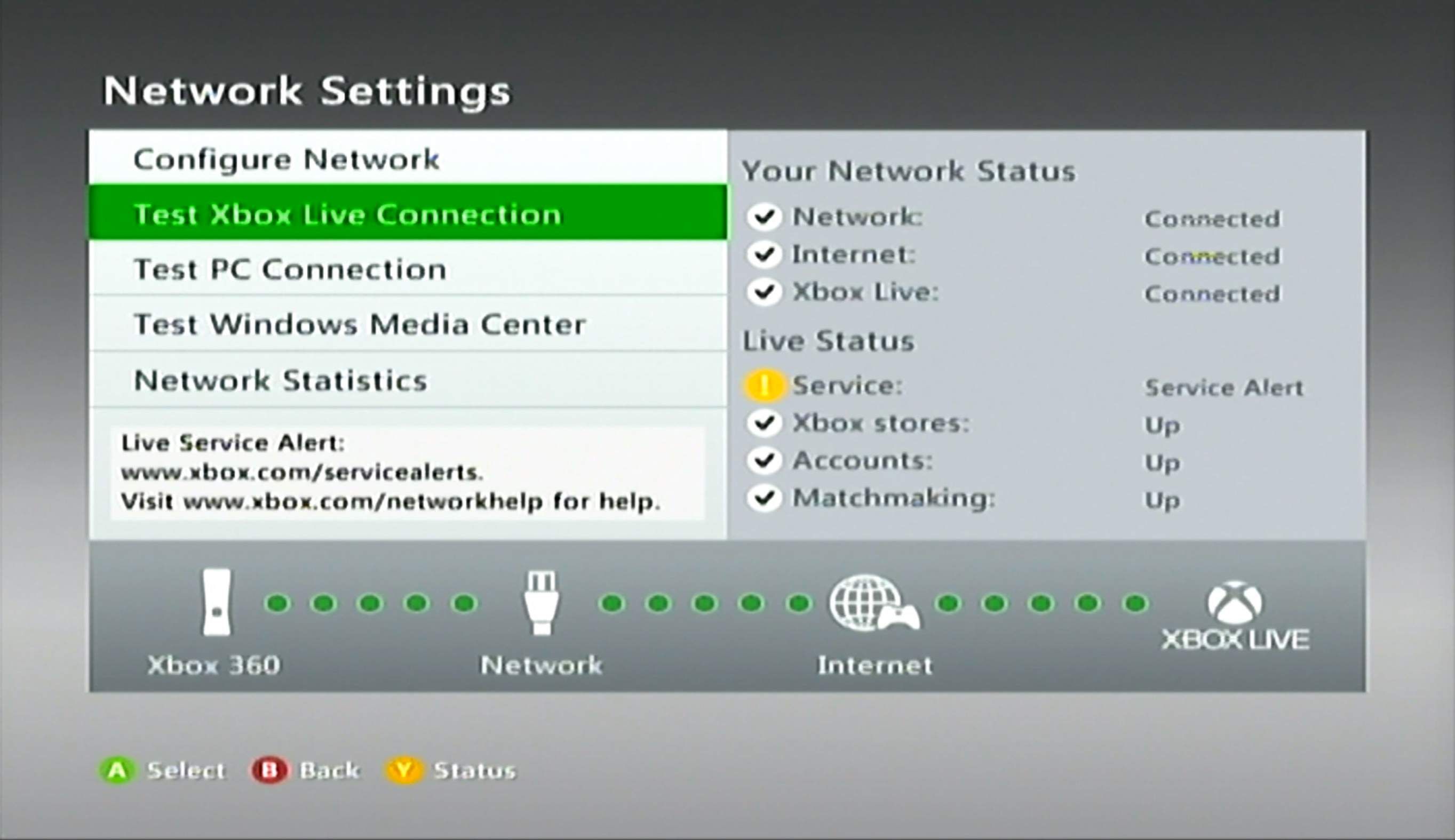 Параметр «Текстовое подключение Xbox Live» в настройках сети Xbox 360