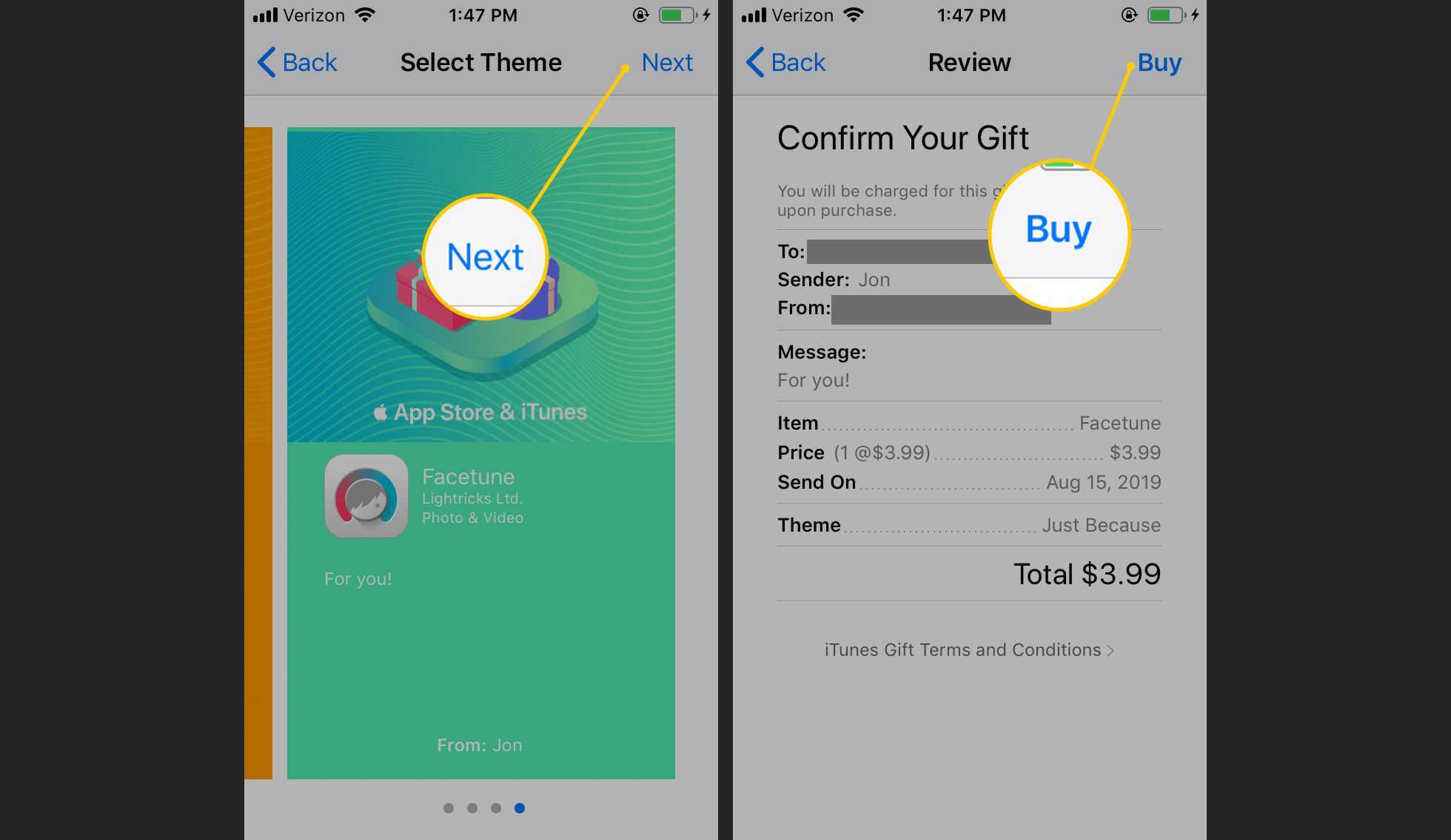 Кнопки «Далее» и «Купить» в приложении App Store