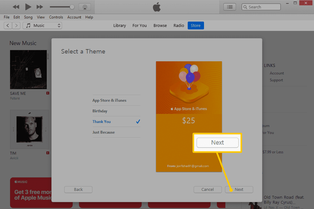 Следующая кнопка на Тематической карте в iTunes