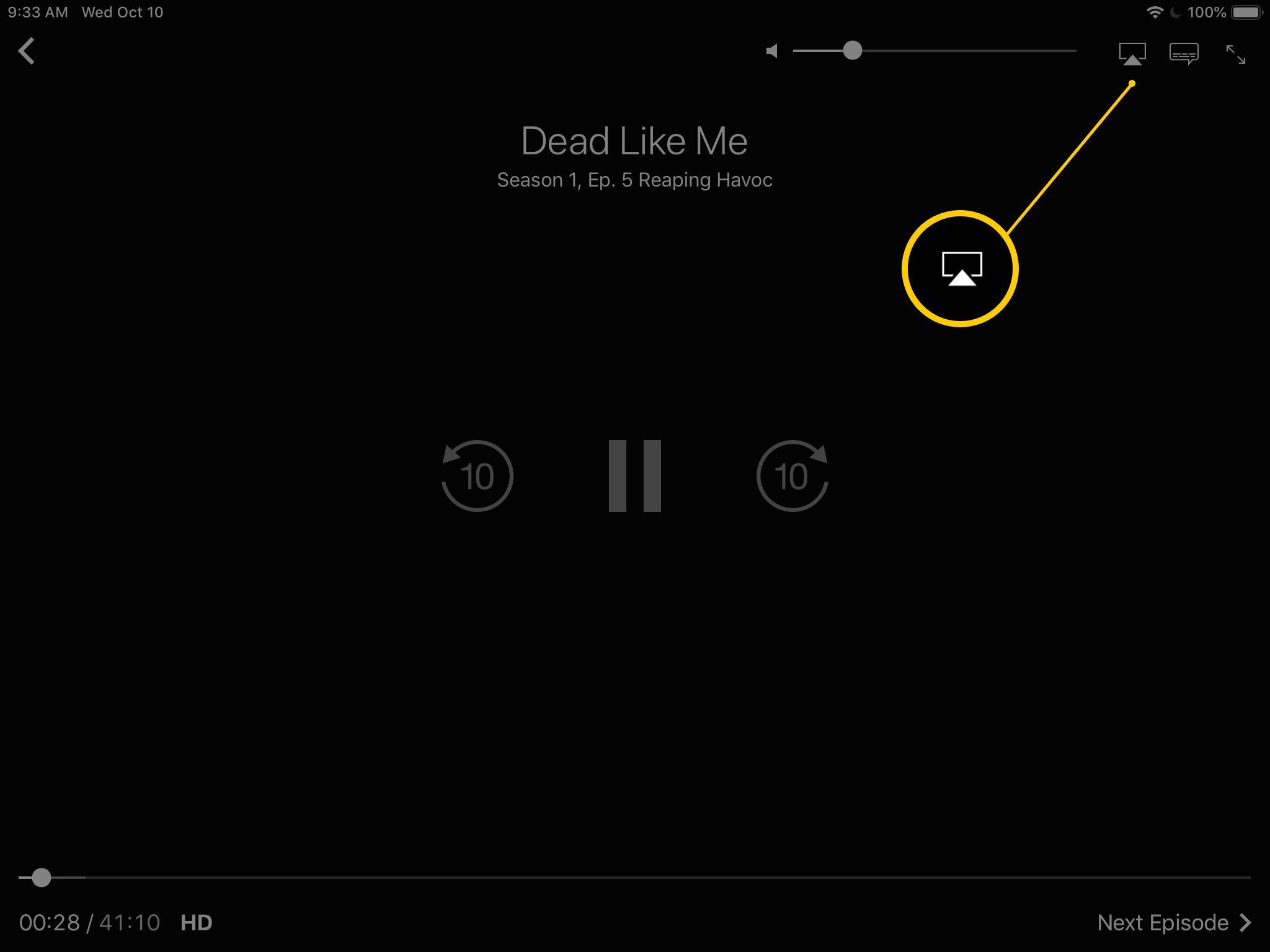Иконка трансляции в правом верхнем углу при воспроизведении видео на Amazon Prime Video