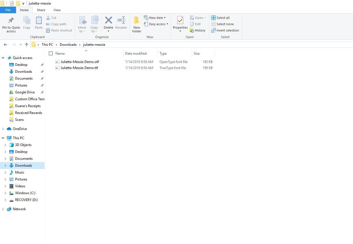 Скриншот файлов шрифтов в папке