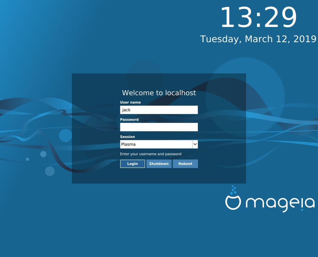 Снимок экрана входа в систему KDE Plasma.