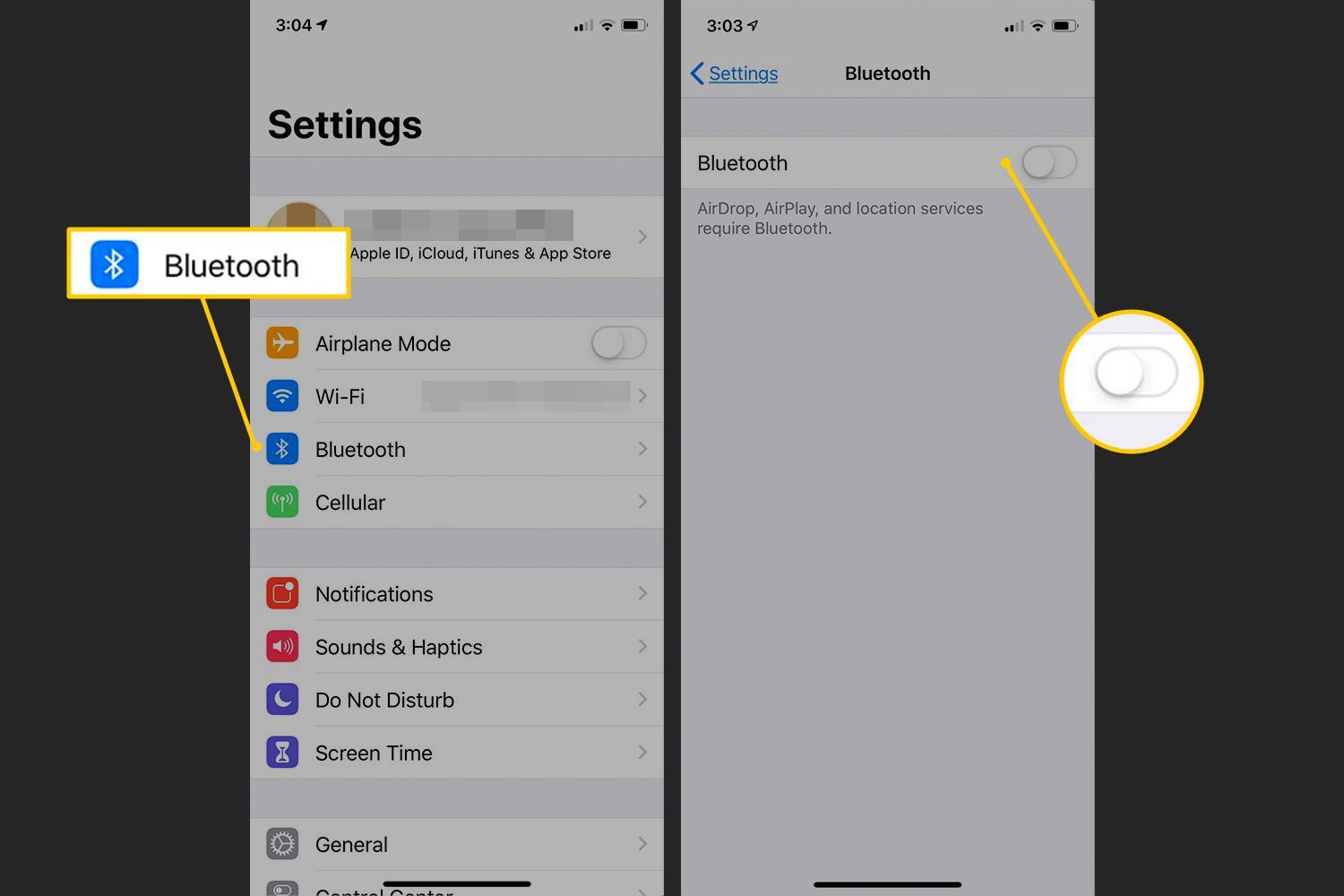 Bluetooth, переключение в настройках iOS