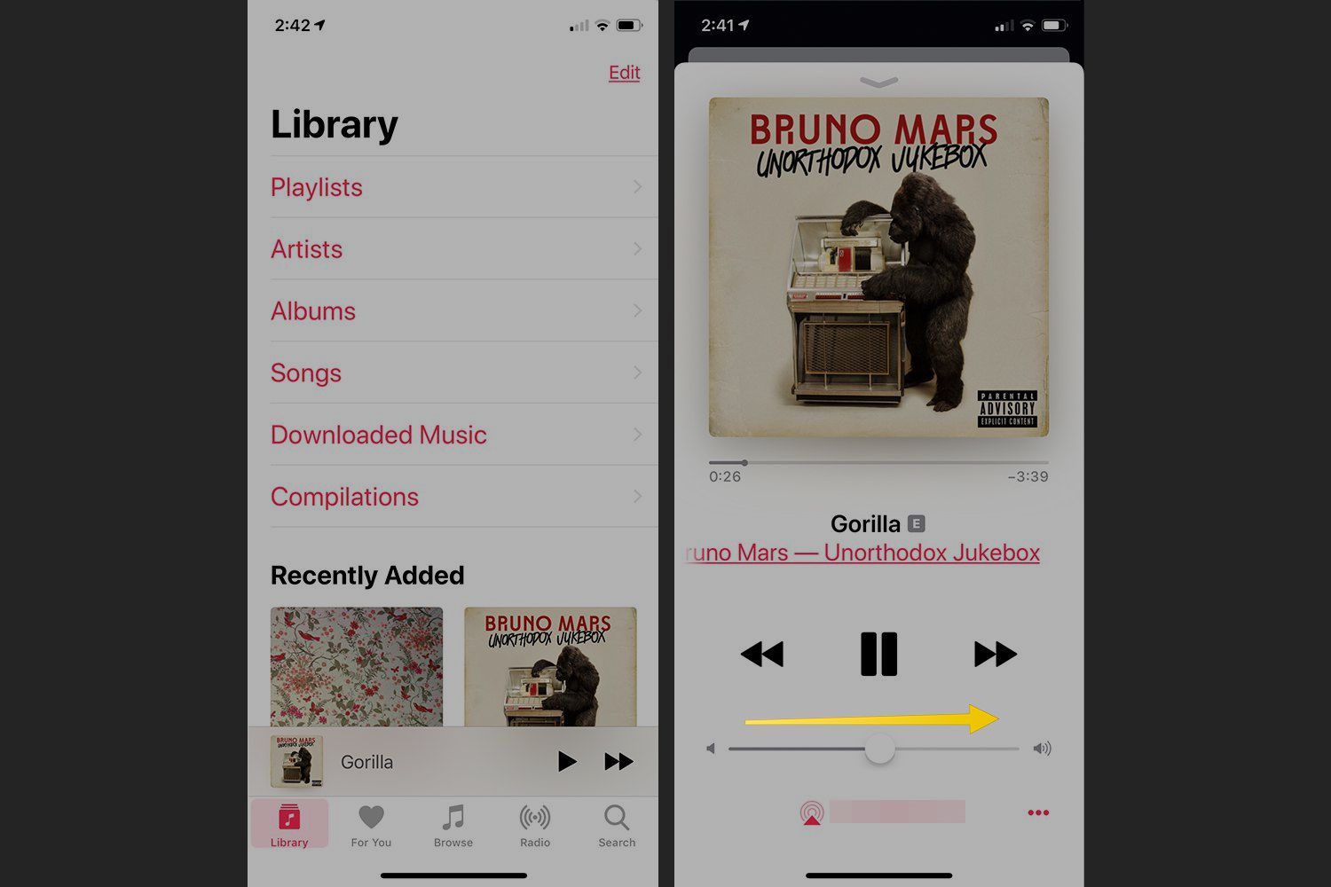 Регулятор громкости в приложении iOS Music