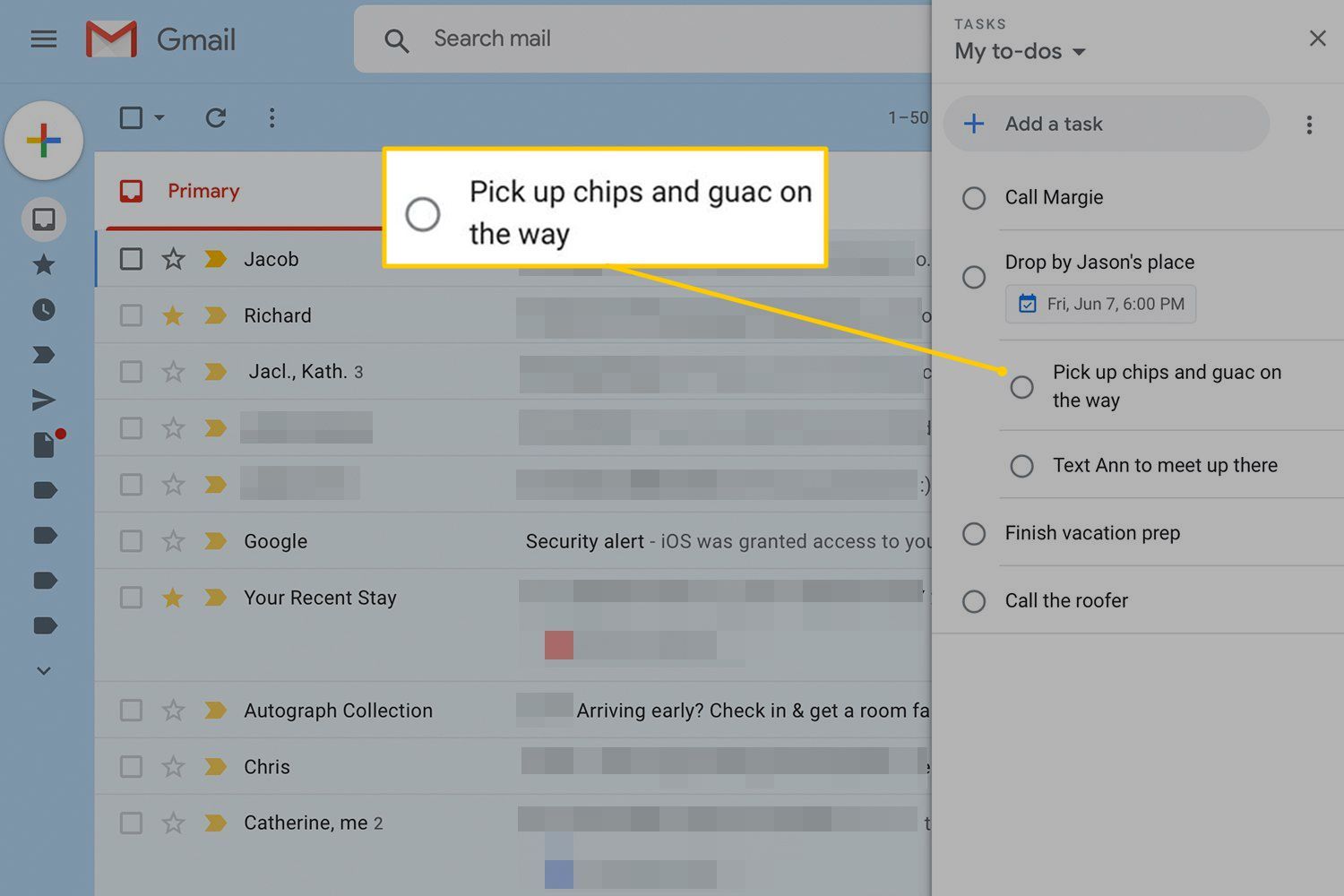 Подзадача в Google Tasks в боковой панели Gmail