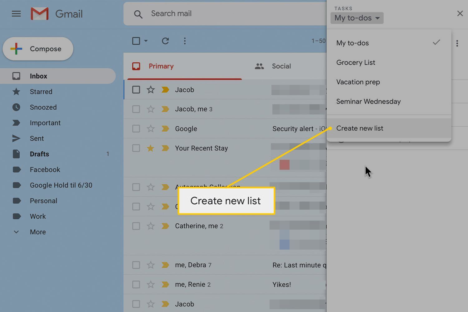 Создать новую опцию списка в Gmail