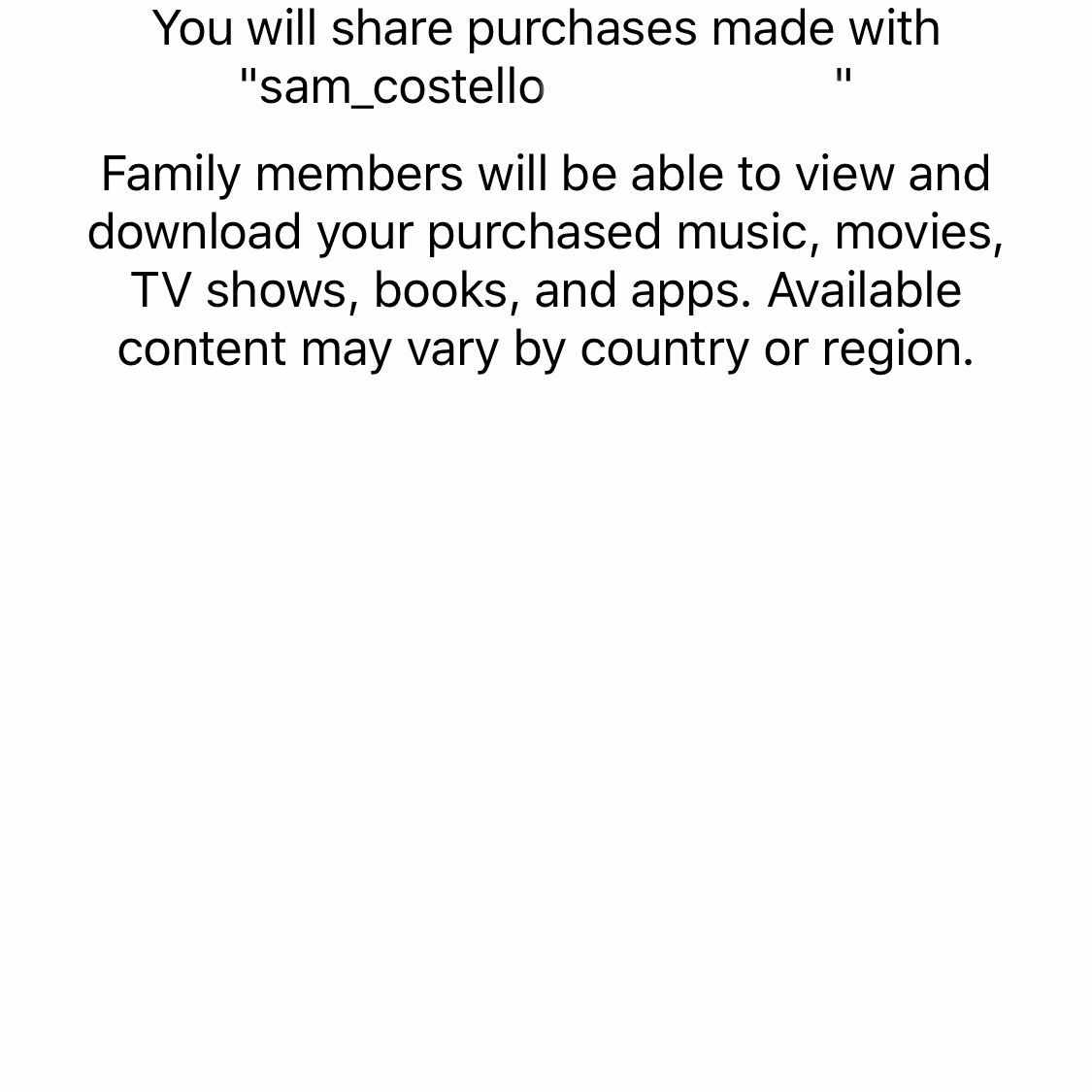 Снимок экрана подтверждения Apple ID для Family Sharing