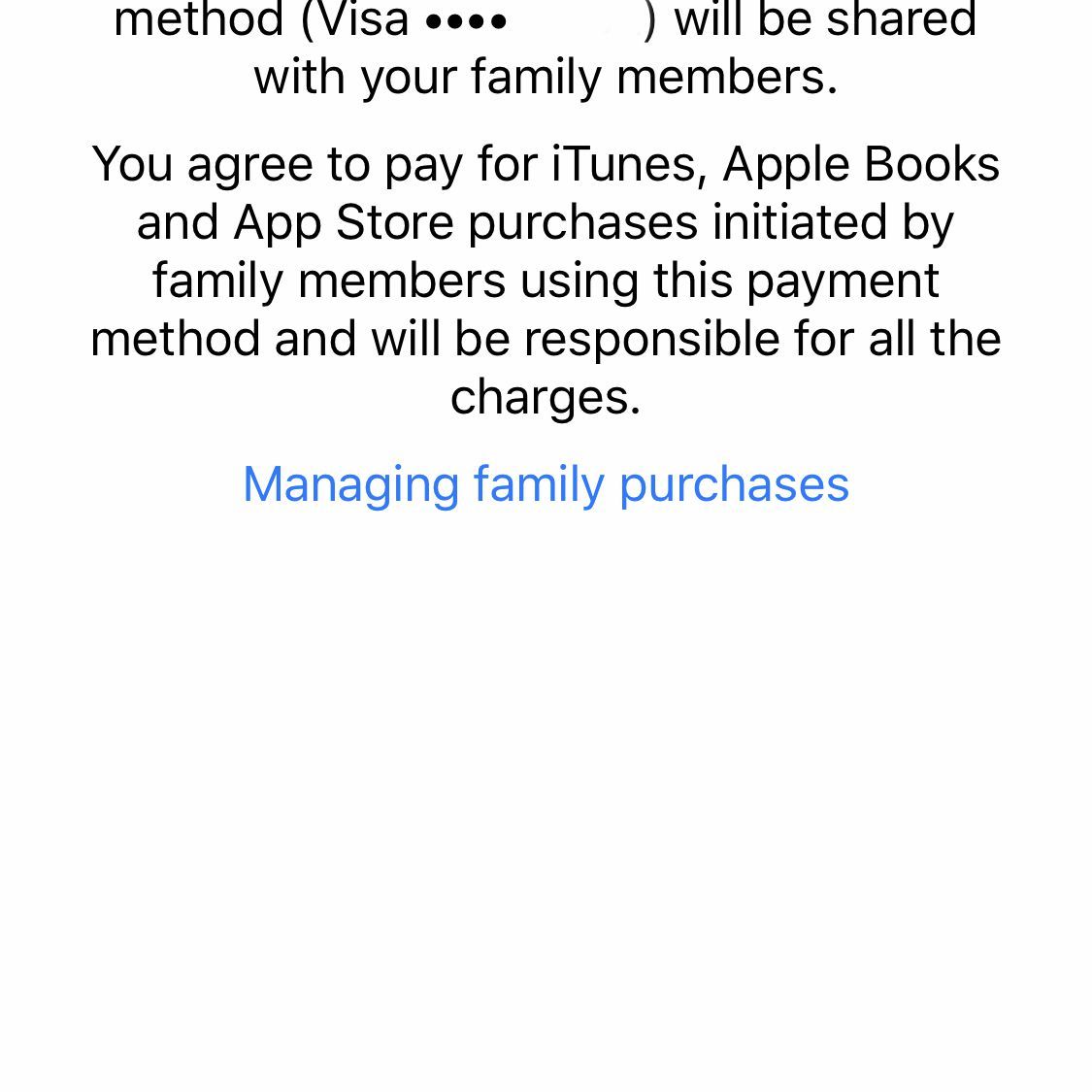 Снимок экрана подтверждения оплаты для Family Sharing