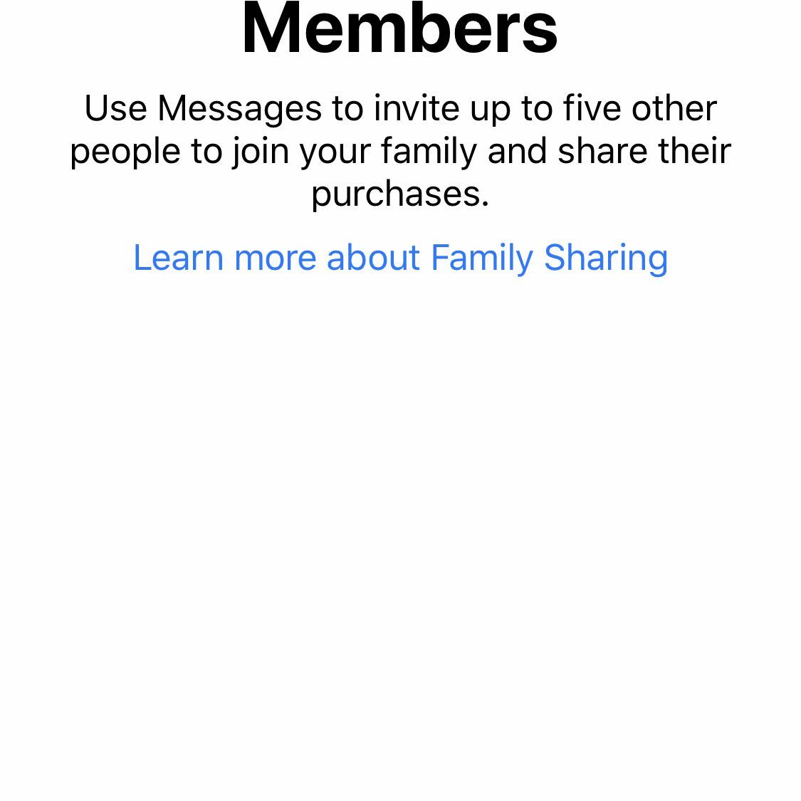 Снимок экрана приглашения участников в Family Sharing