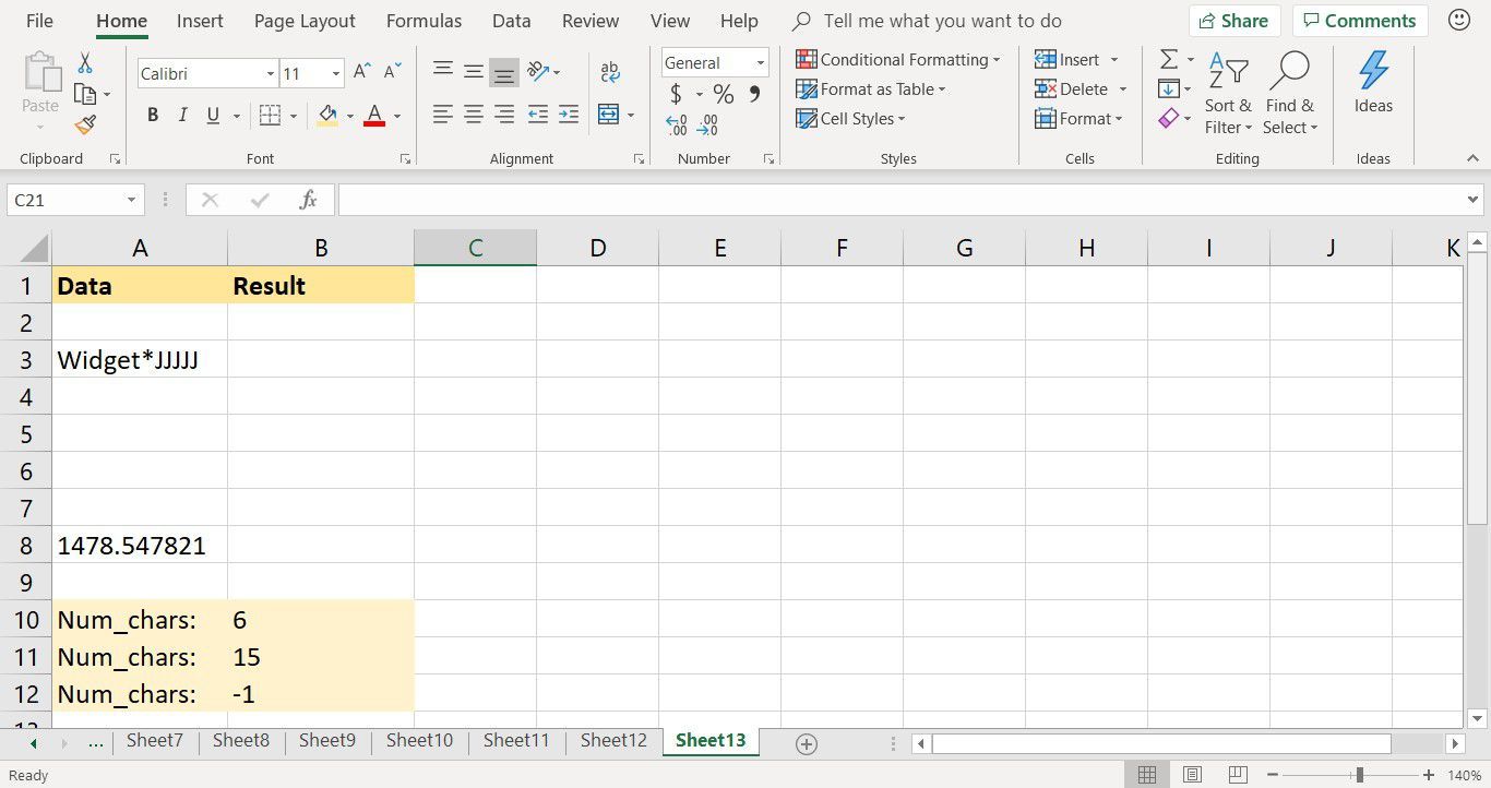 Снимок экрана с примерами данных, используемых для учебника по функциям Excel LEFT