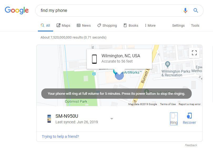 Позвоните своему потерянному телефону Android от Google