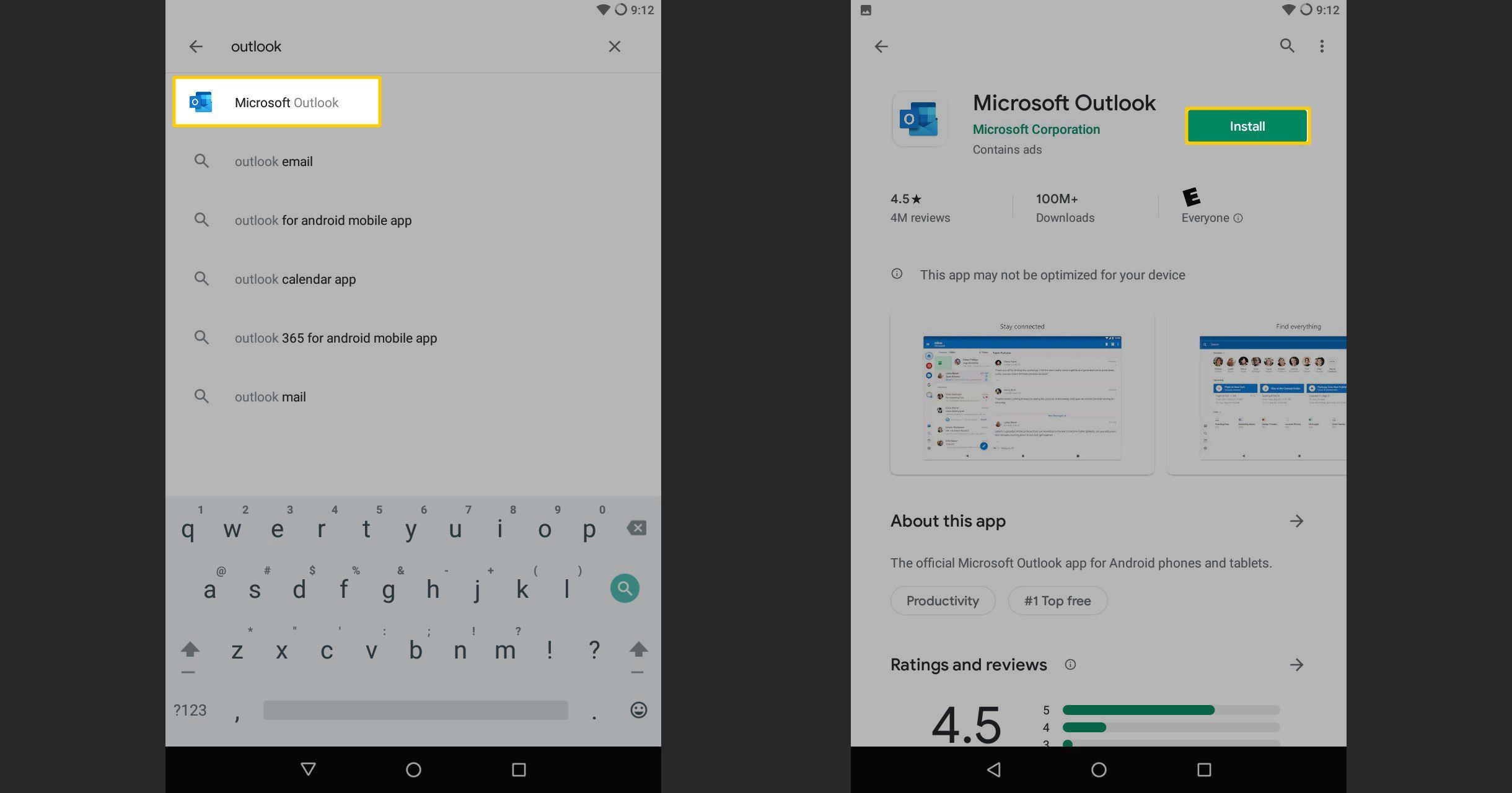 Установите Outlook для Android