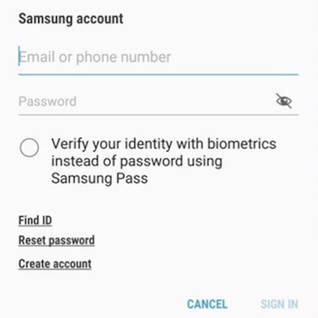 Вход в учетную запись Samsung