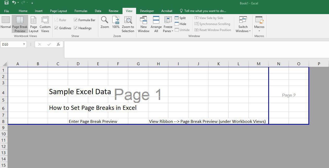 Пользовательский разрыв страницы в Microsoft Excel.