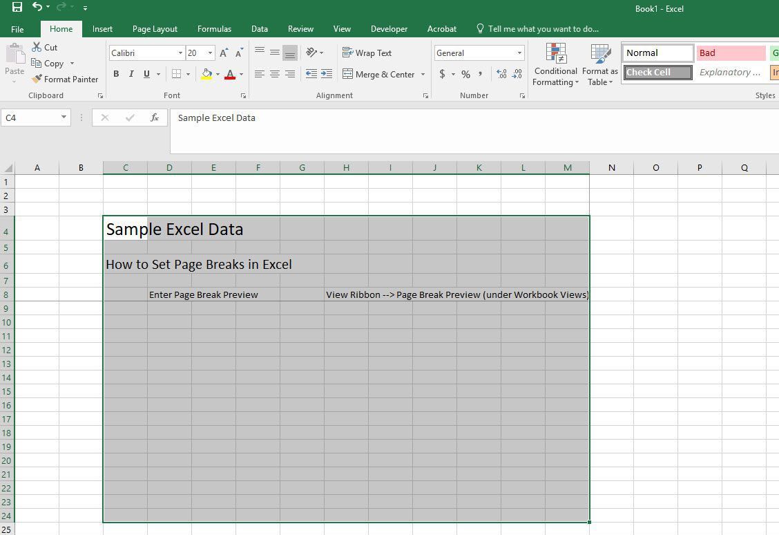 Как выбрать данные в Excel, чтобы установить область печати.