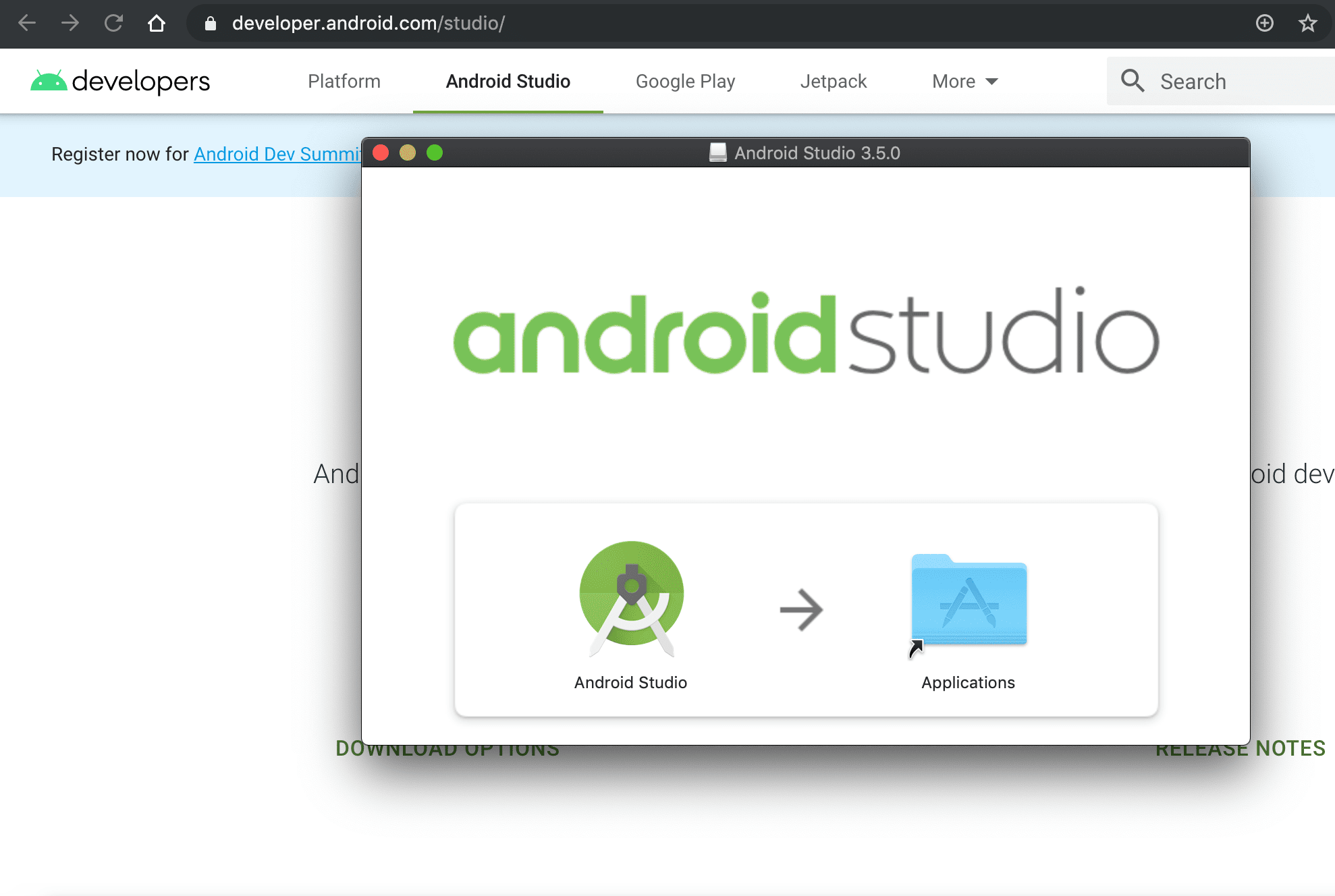 снимок экрана образа Android Studio macOS