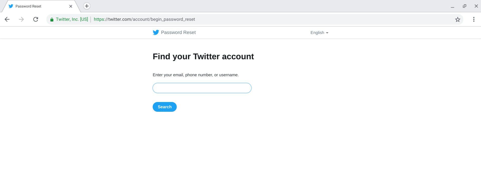 Снимок экрана процесса twitter.com/account/begin_password_reset