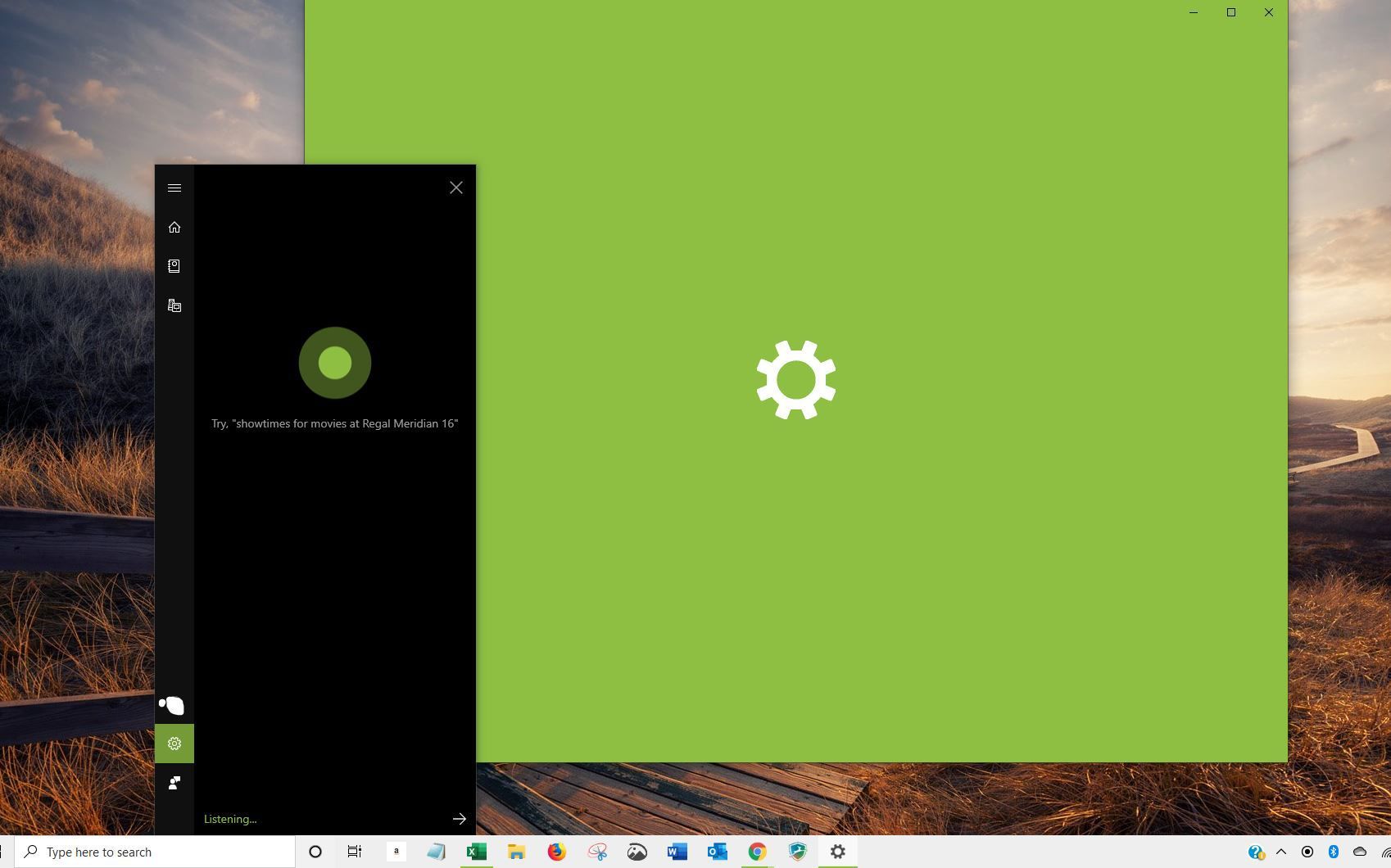 Снимок экрана значка настроек Cortana