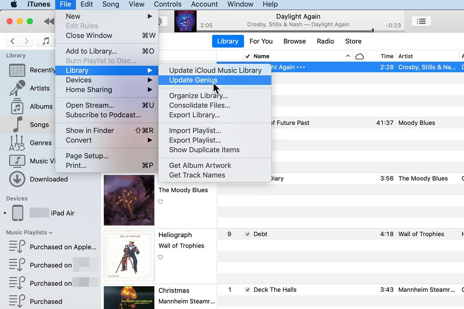 Путь для включения или обновления Genius в iTunes 12