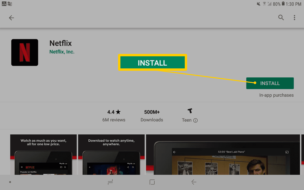 Установите кнопку Netflix в Google Play Store