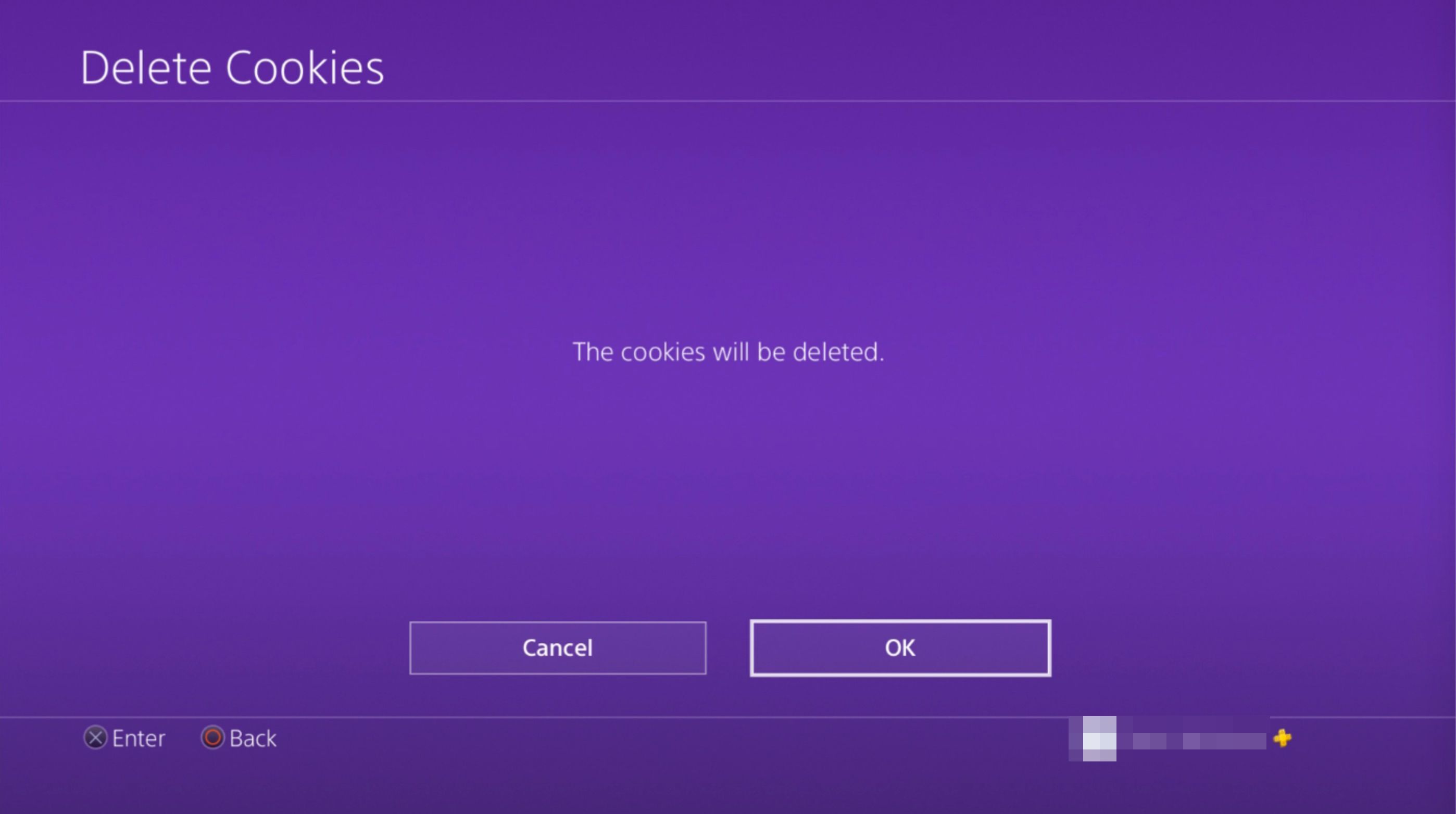 Файлы cookie будут удалены с экрана подтверждения в веб-браузере PS4.