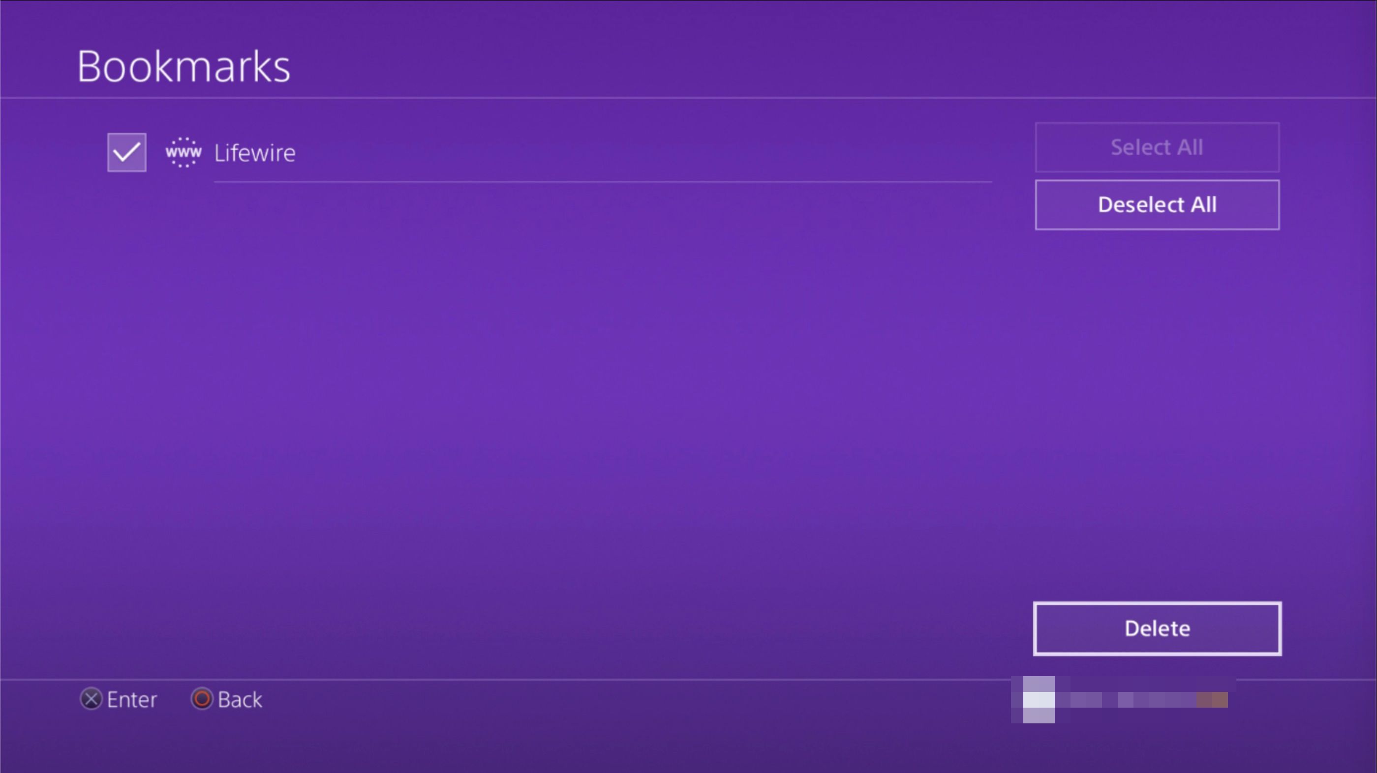 Кнопка «Удалить закладки» в веб-браузере PS4