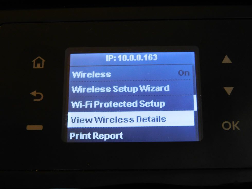 Настройки беспроводной связи в принтере's menu system