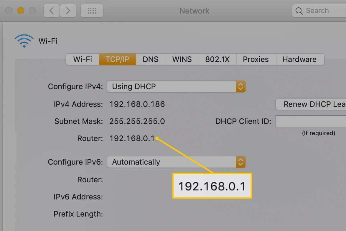 IP-адрес маршрутизатора на macOS