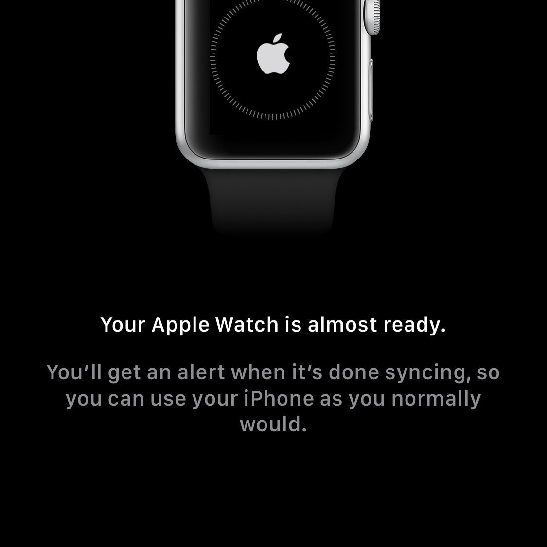 Экран, показывающий синхронизацию Apple Watch и iPhone друг с другом